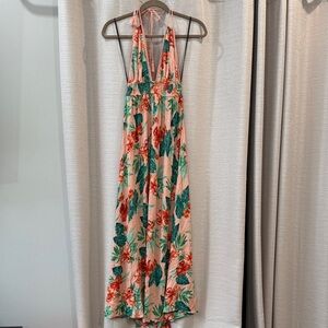 Forever 21 Floral Halter Maxi Dress - Peach/ Orange and Green size medium